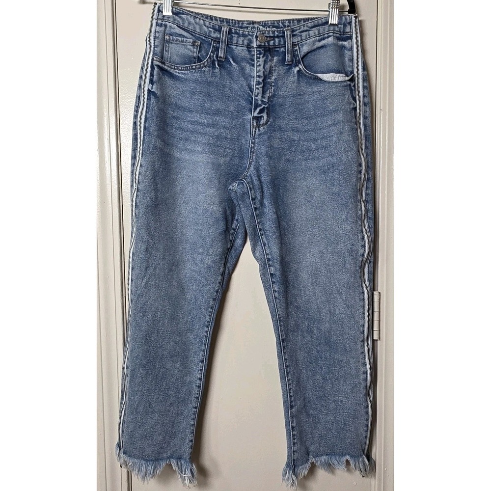 Wild Fable Jeans Womens 8 Light Wash High Rise Cropped Side Zip Raw‎ Hem Stretch